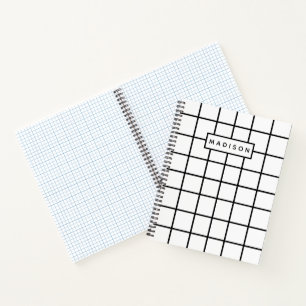 Cuaderno Nombre personalizado del patrón de cuadrícula blan