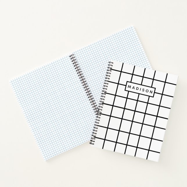 Cuaderno Nombre personalizado del patrón de cuadrícula blan (Interior)