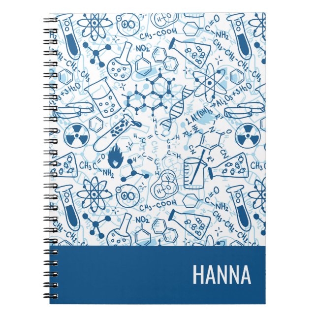 Cuaderno Nombre personalizado del patrón de doodle de quími (Frente)