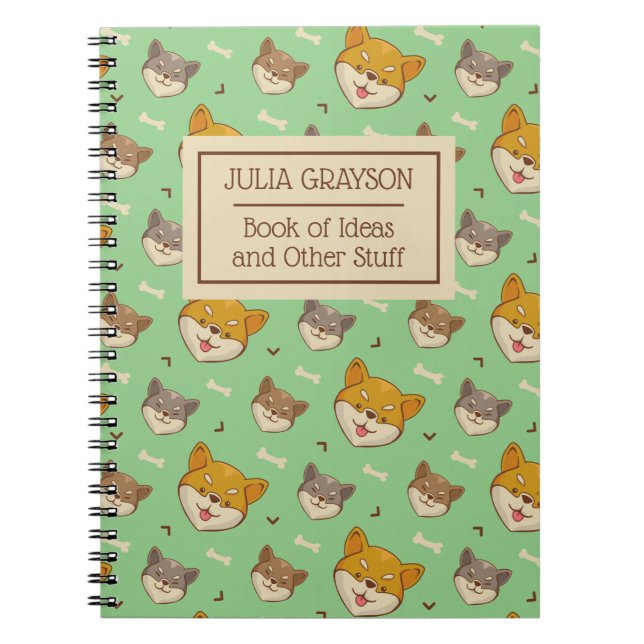 Cuaderno Nombre personalizado del patrón de perro inu shiba (Frente)