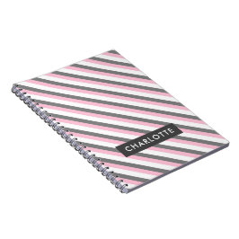 Cuaderno Nombre personalizado del patrón de rayas diagonale