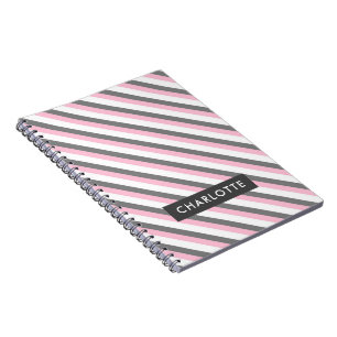 Cuaderno Nombre personalizado del patrón de rayas diagonale