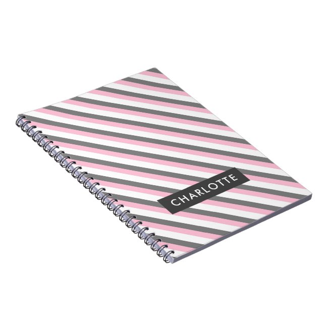 Cuaderno Nombre personalizado del patrón de rayas diagonale (Lado Derecho)