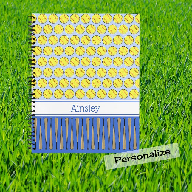 Cuaderno Nombre personalizado del patrón de Softball (Subido por el creador)