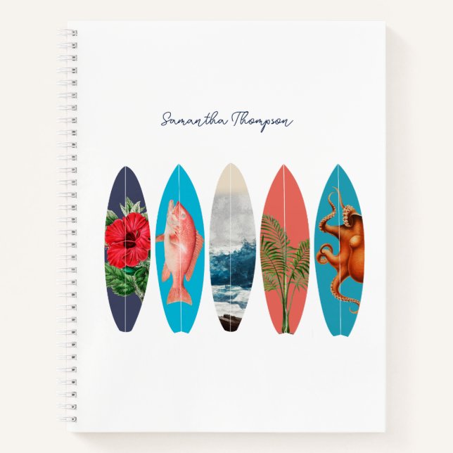 Cuaderno Nombre personalizado del patrón de tablas de surf  (Anverso)