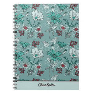 Cuaderno Nombre personalizado del patrón floral de la flor