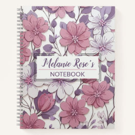 Cuaderno Nombre personalizado del patrón floral de monogram