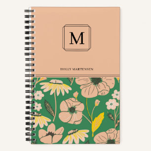 Cuaderno Nombre personalizado del patrón floral monograma d