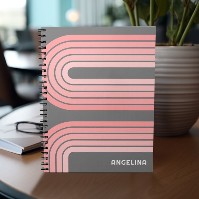 Cuaderno Nombre personalizado del patrón rayado de Mod rosa (Personalized notebook with custom text - add your name and other options)