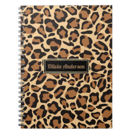 Cuaderno Nombre personalizado del patrón sin foco de leopar