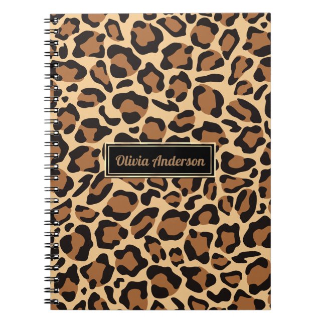 Cuaderno Nombre personalizado del patrón sin foco de leopar (Frente)