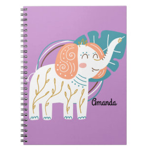 Cuaderno Nombre personalizado del pequeño elefante Boho