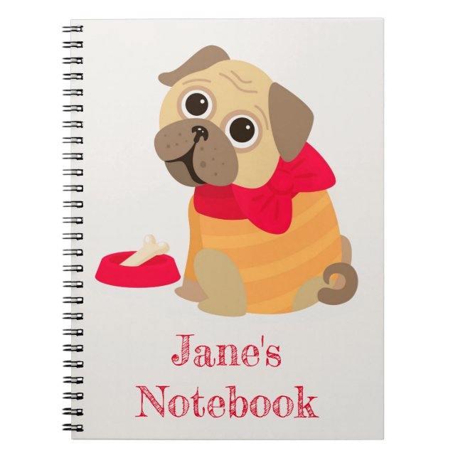 Cuaderno Nombre personalizado del perro lindo Pug (Frente)