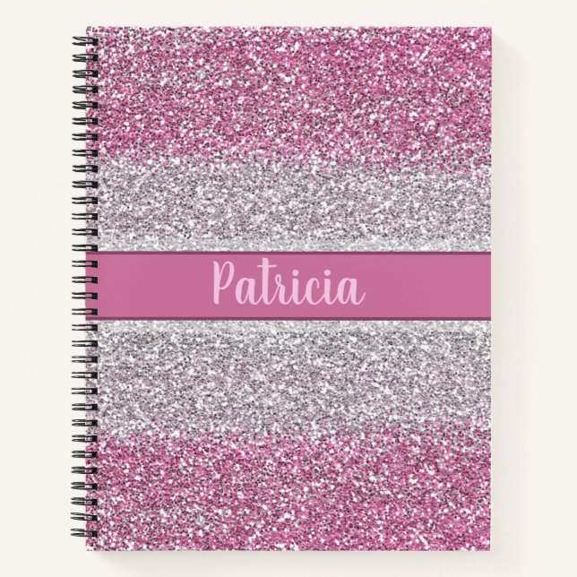 Cuaderno Nombre personalizado del Purpurina de color rosa g (Anverso)