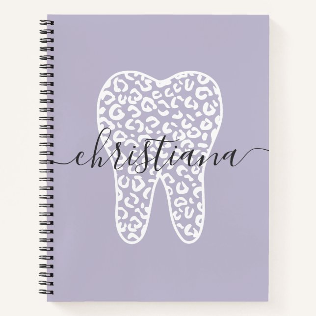 Cuaderno Nombre personalizado Dental Leopard Print Tooth (Anverso)