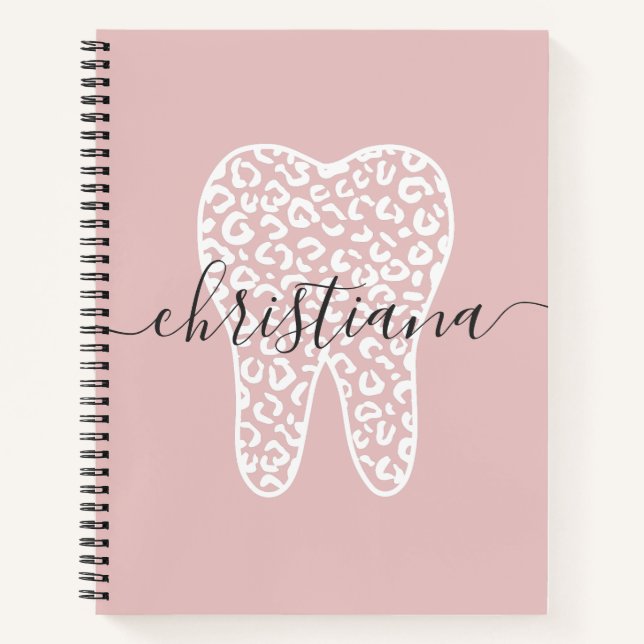 Cuaderno Nombre personalizado Dental Leopard Print Tooth (Anverso)