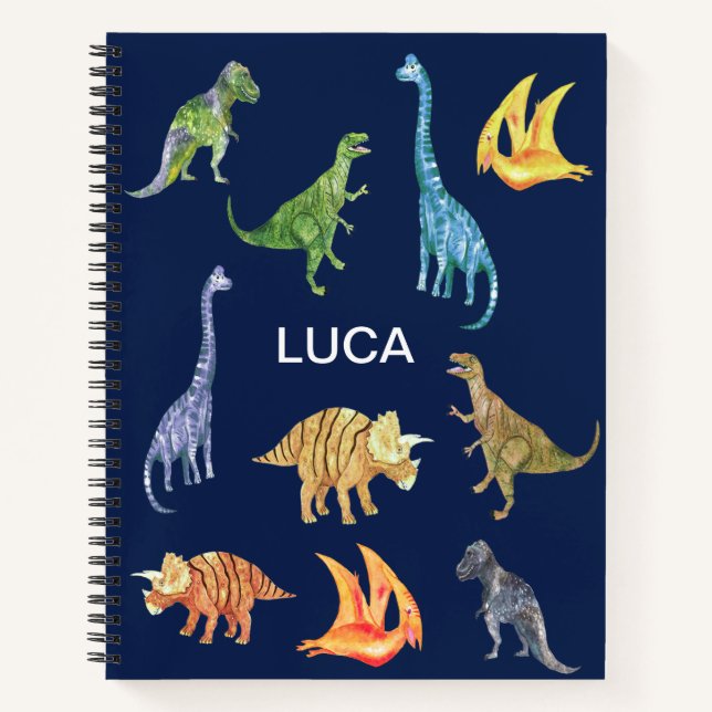 Cuaderno Nombre personalizado Dinosaurios en color (Anverso)
