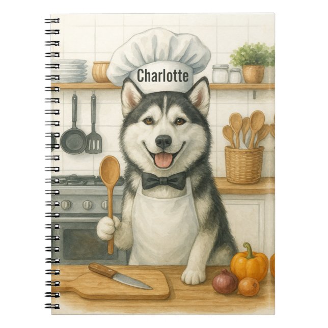 Cuaderno Nombre Personalizado Divertido Chef Perro Husky Si (Frente)