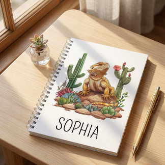 Cuaderno Nombre personalizado Dragón barbudo acuarela del d