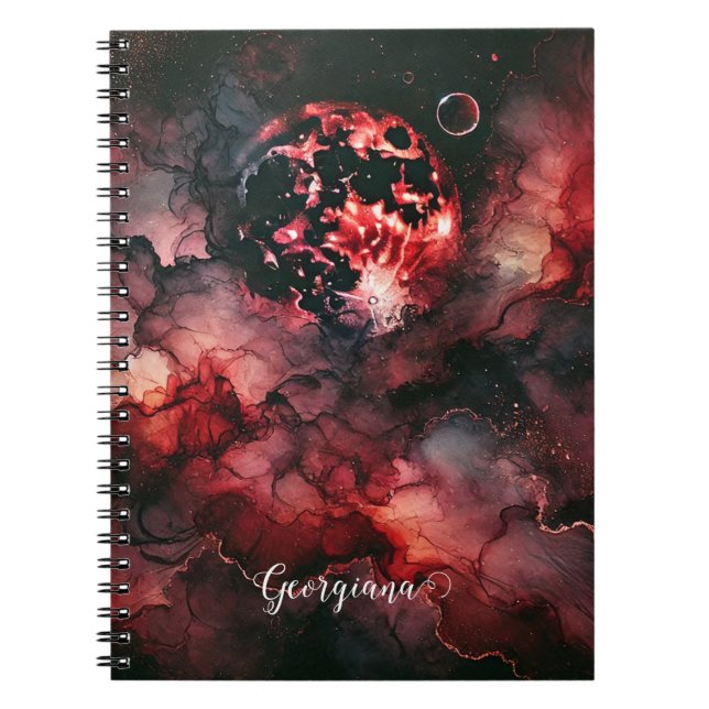 Cuaderno Nombre personalizado Eerie Bloon Moon Halloween Al (Frente)