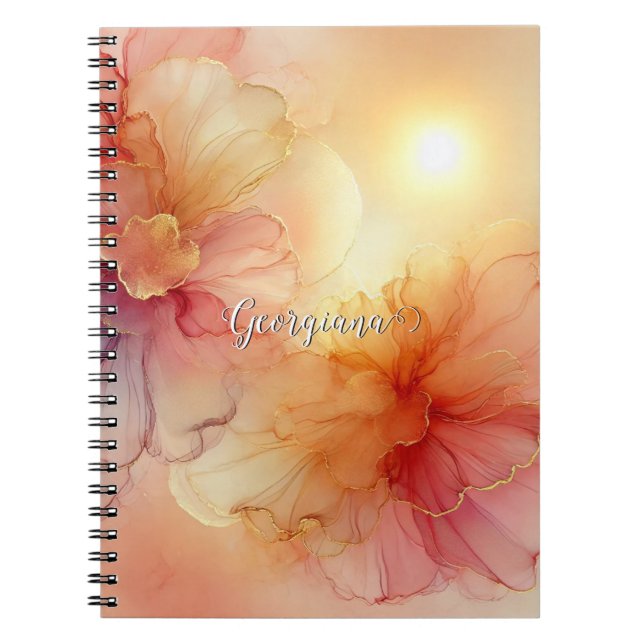 Cuaderno Nombre personalizado Engranaje Raspberry Floral Al (Frente)