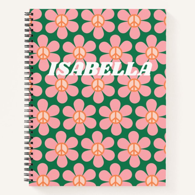 Cuaderno Nombre personalizado Escuela de Paz Floral Groovy (Anverso)