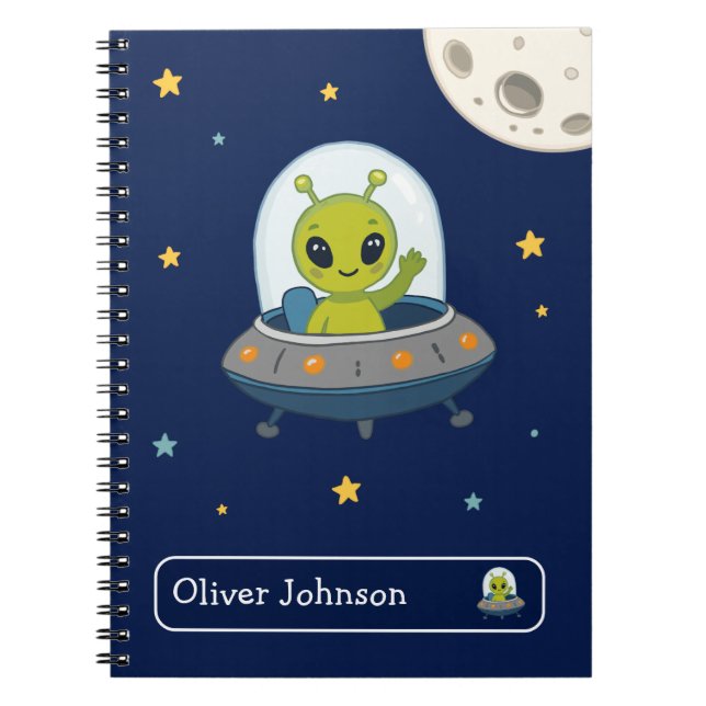 Cuaderno Nombre Personalizado Escuela Espacio Luna Alien Li (Frente)