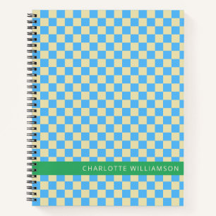 Cuaderno Nombre Personalizado Escuela Retro Cuadro Azul