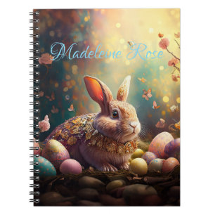 Cuaderno Nombre personalizado Feliz conejo de Pascua con hu