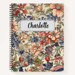 Cuaderno Nombre personalizado femenino elegante floral vint