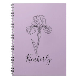 Cuaderno Nombre personalizado flor de nacimiento de iris de