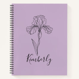 Cuaderno Nombre personalizado flor de nacimiento de iris de