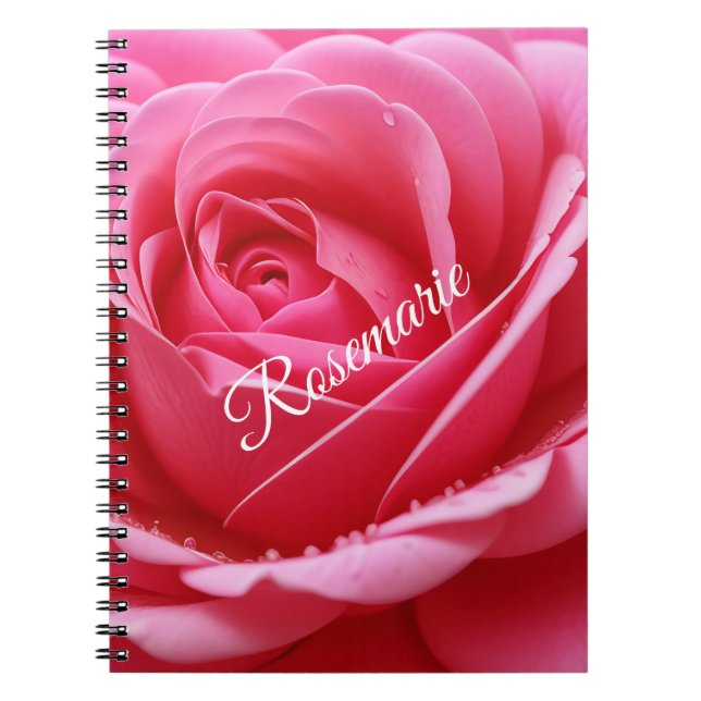 Cuaderno Nombre personalizado Flor Rosa elegante (Frente)