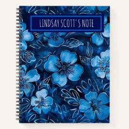 Cuaderno Nombre personalizado floral azul moderno Keepsake 