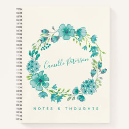 Cuaderno Nombre personalizado Floral azul Wreath Moda estil
