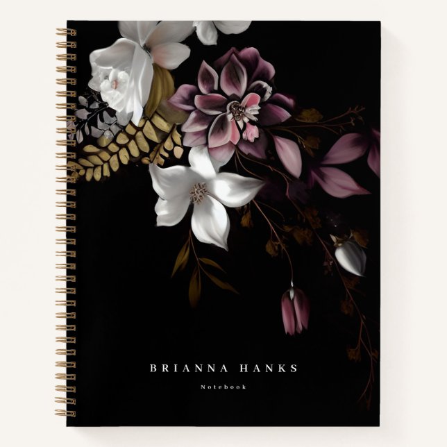 Cuaderno Nombre personalizado Floral oscuro y morboso (Anverso)