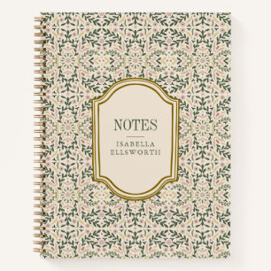 Cuaderno Nombre Personalizado Floral Vintage Rosa Verde Chi