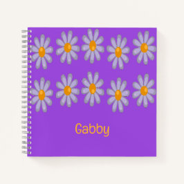 Cuaderno Nombre personalizado flores azules en violeta