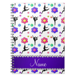 Cuaderno Nombre personalizado flores de gimnasia blanca