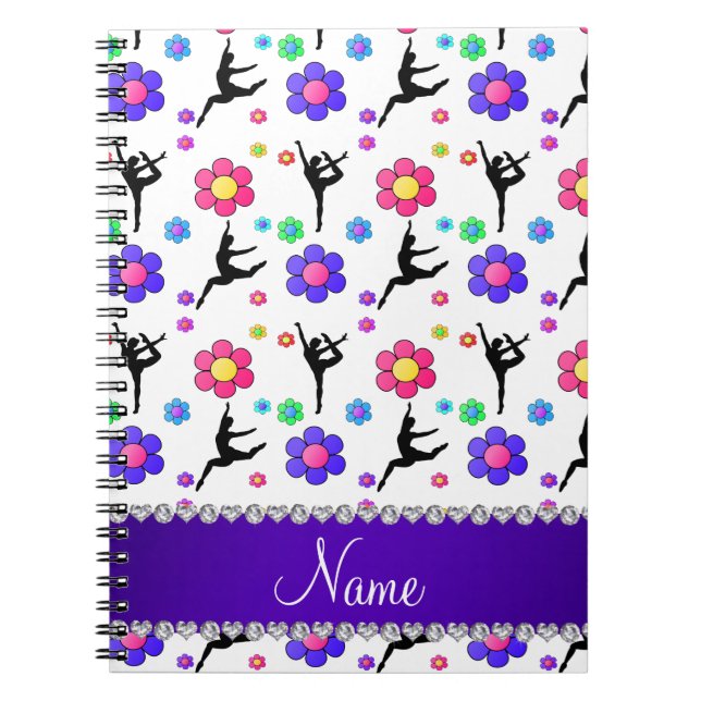 Cuaderno Nombre personalizado flores de gimnasia blanca (Frente)