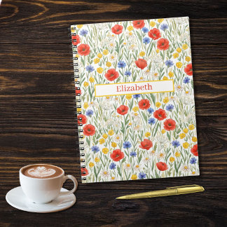Cuaderno Nombre Personalizado Flores Silvestres Rojas Amari