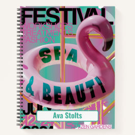 Cuaderno Nombre personalizado Flotador de flamencos rosados