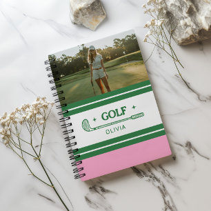 Cuaderno Nombre personalizado Foto de amante del golf rosa 