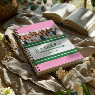 Cuaderno Nombre personalizado Foto de amante del golf rosa 