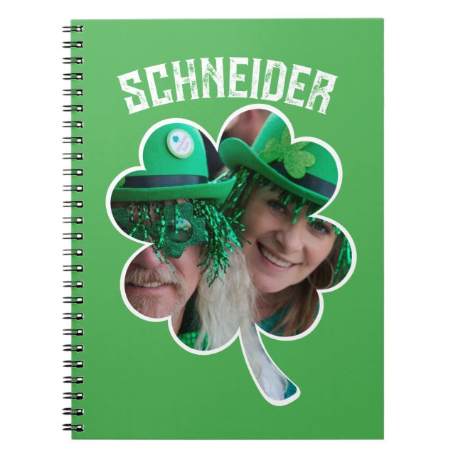 Cuaderno Nombre personalizado Foto del trébol irlandés Día  (Frente)