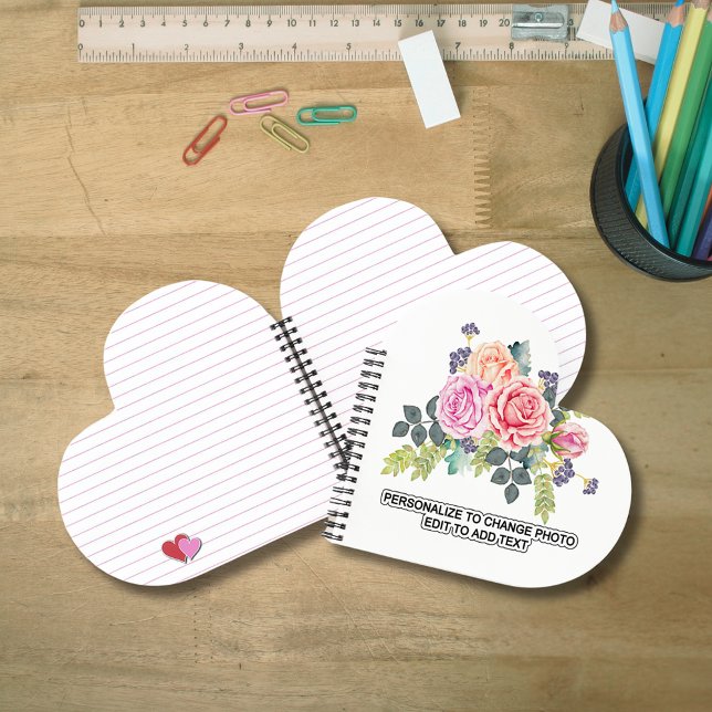 Cuaderno Nombre personalizado Foto Material gráfico de la e (Custom Name Photo Artwork School Office Home Heart Notebook)