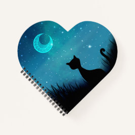 Cuaderno nombre personalizado gato negro Starry sky