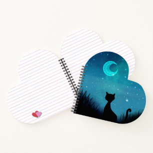 Cuaderno nombre personalizado gato negro Starry sky