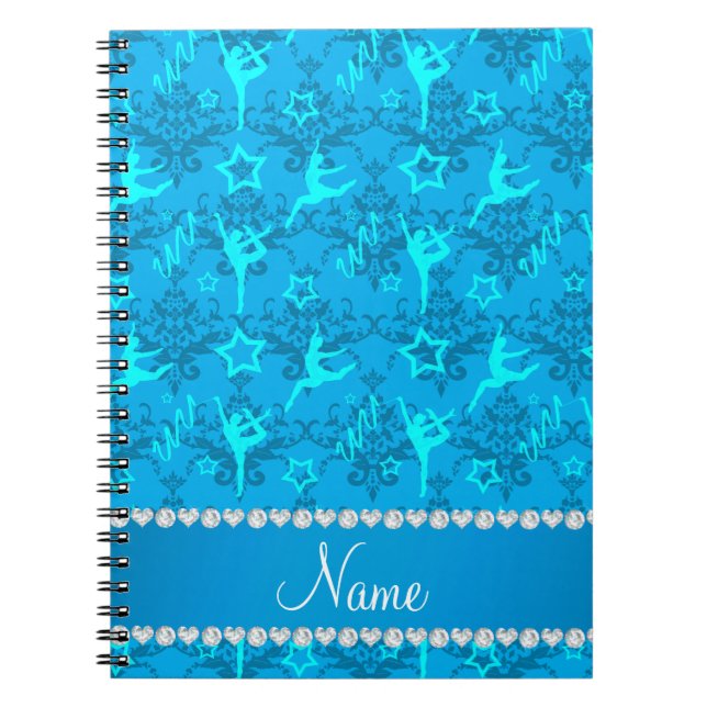 Cuaderno Nombre personalizado gimnasia de damasco azul ciel (Frente)