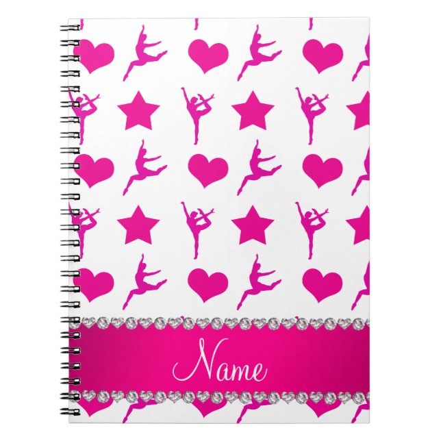 Cuaderno Nombre personalizado gimnasia rosa blanca estrella (Frente)